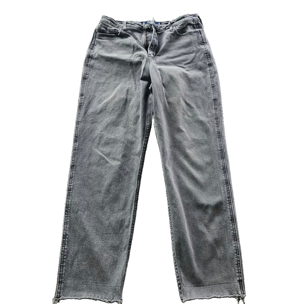 Hollister Ultra High-Rise Mom Jeans Grey Vintage Stretch Raw Hem 11R W30 L27
